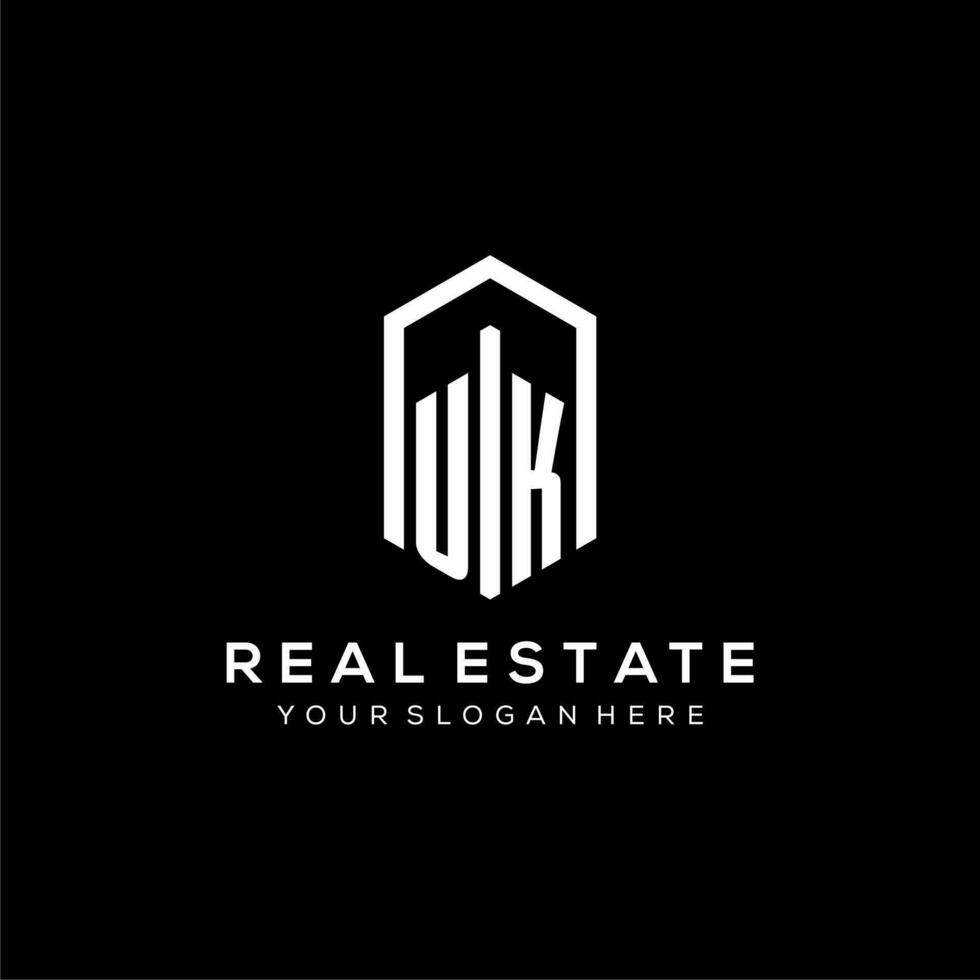 Letter UK logo for real estate with hexagon icon design vector