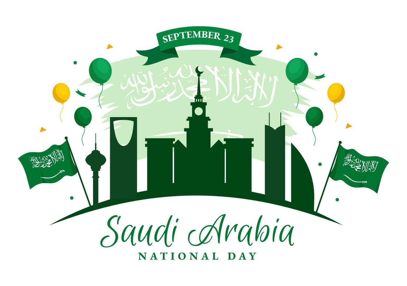 contento saudi arabia nacional día vector ilustración en septiembre 23 con ondulación bandera antecedentes en plano dibujos animados mano dibujado aterrizaje página plantillas