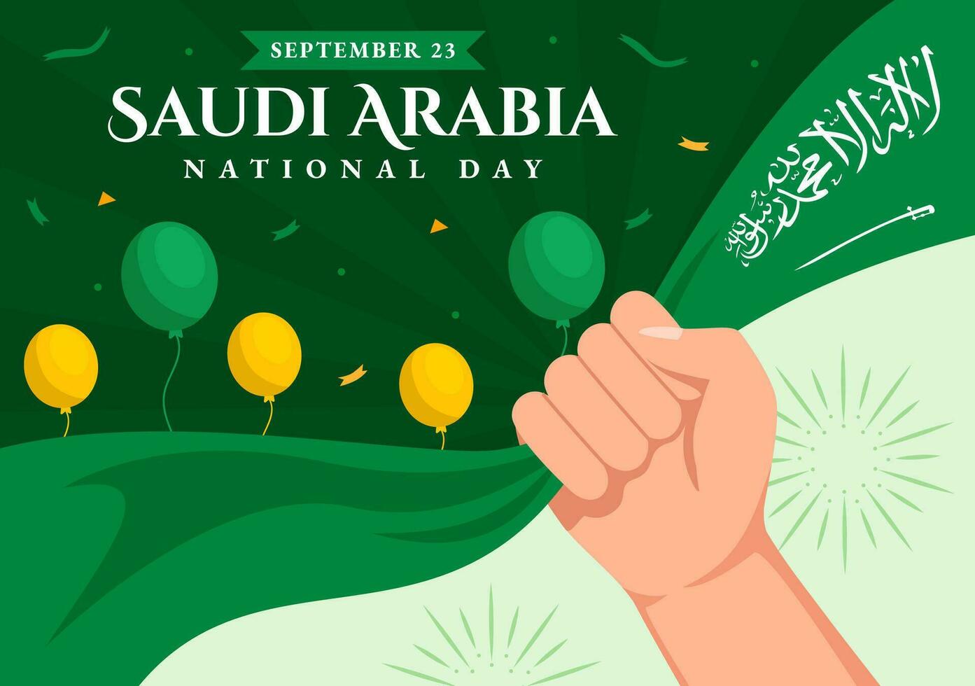 contento saudi arabia nacional día vector ilustración en septiembre 23 con ondulación bandera antecedentes en plano dibujos animados mano dibujado aterrizaje página plantillas