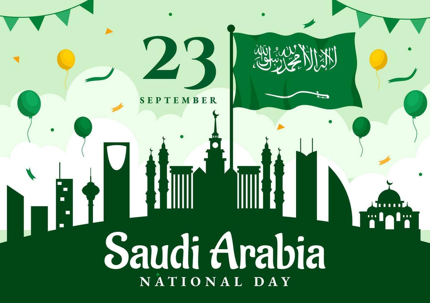 Happy Saudi Arabia National Day Vector Illustration on September 23 with Waving Flag Background in Flat Cartoon Hand Drawn Landing Page Templates