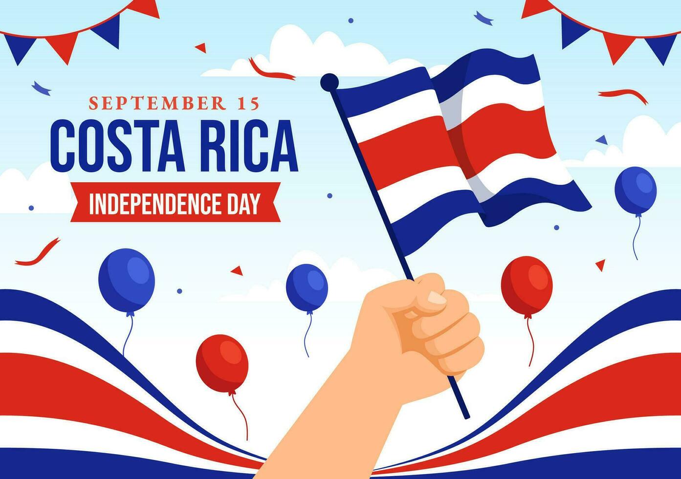 Happy Independence Day of Costa Rica Vector Illustration on September 15 with Waving Flag Background and Confetti in Hand Drawn Templates