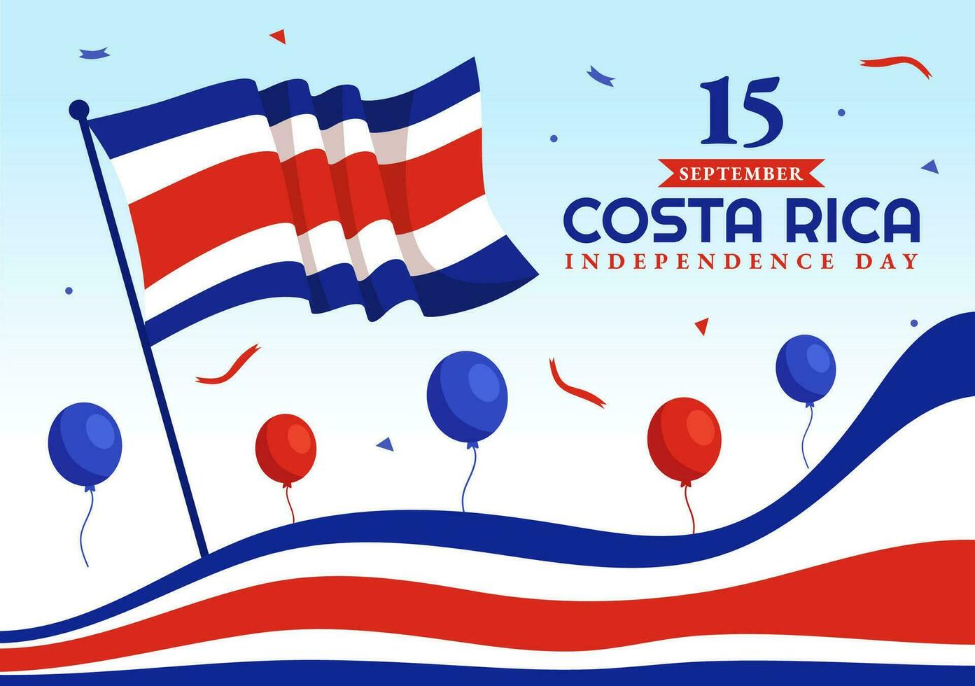 Happy Independence Day of Costa Rica Vector Illustration on September 15 with Waving Flag Background and Confetti in Hand Drawn Templates