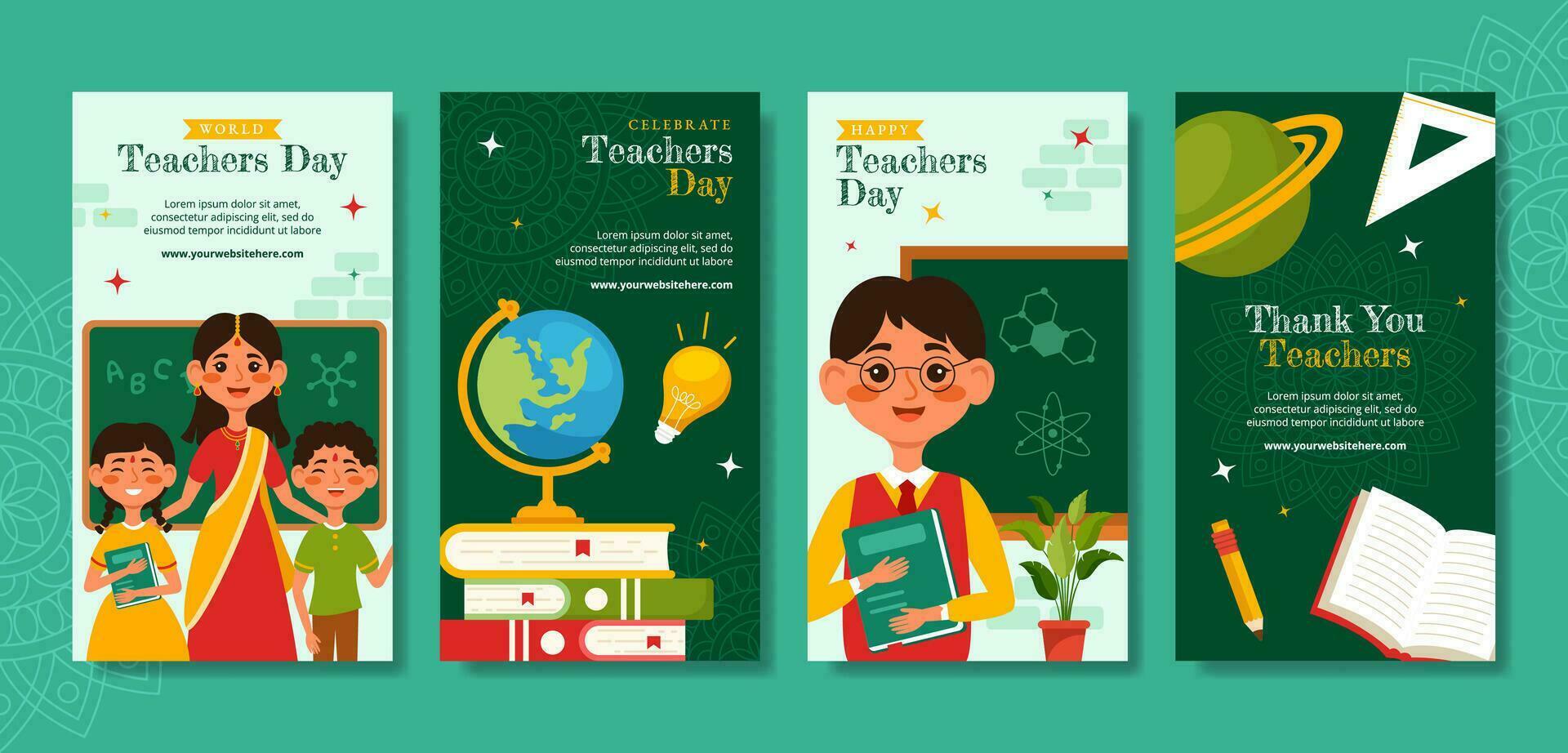 Teacher Day in India Social Media Stories Flat Cartoon Hand Drawn Templates Background Illustration vector