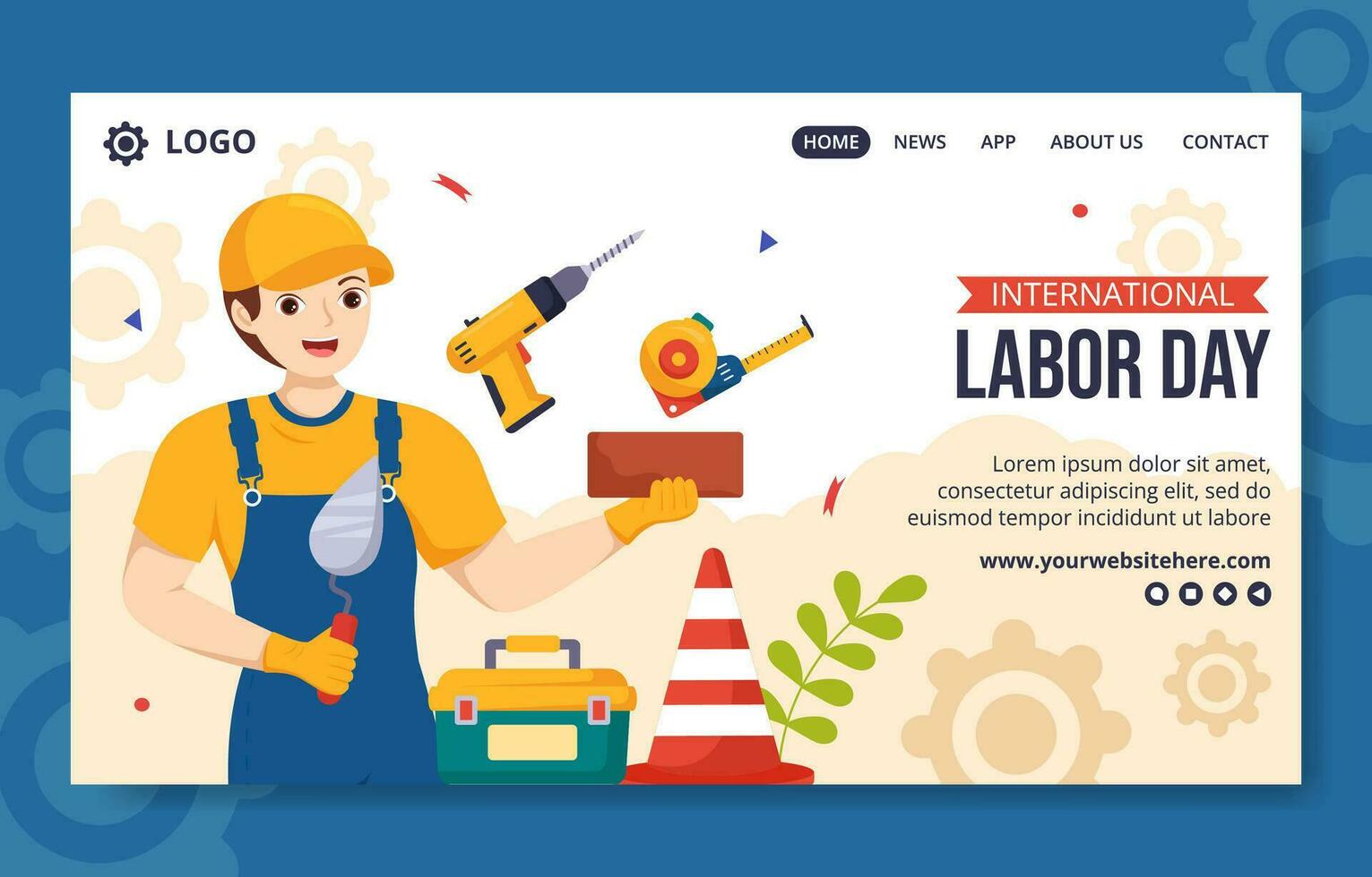 Happy Labor Day Social Media Landing Page Cartoon Hand Drawn Templates Background Illustration vector