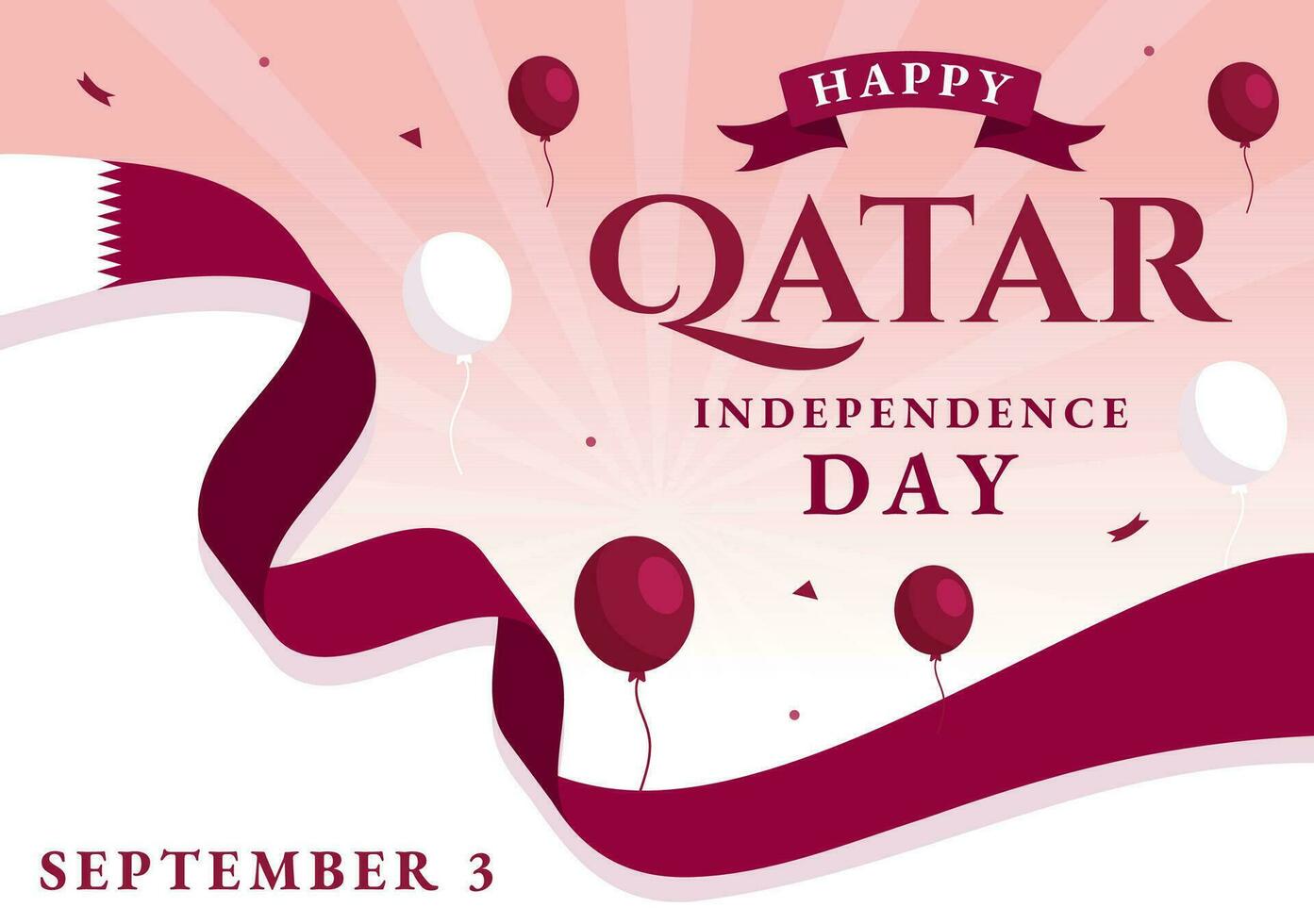 Happy Qatar Independence Day Vector Illustration on 3 September with Waving Flag Background in Flat Cartoon Hand Drawn Landing Page Templates