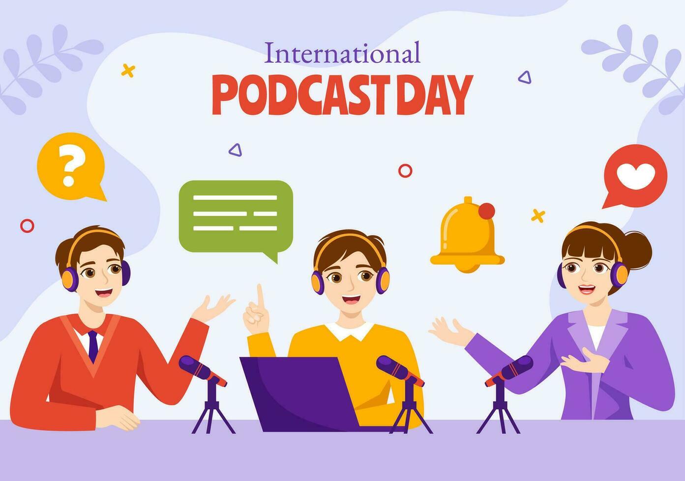 Podcast Day Social Media Background Flat Cartoon Hand Drawn Templates Illustration vector