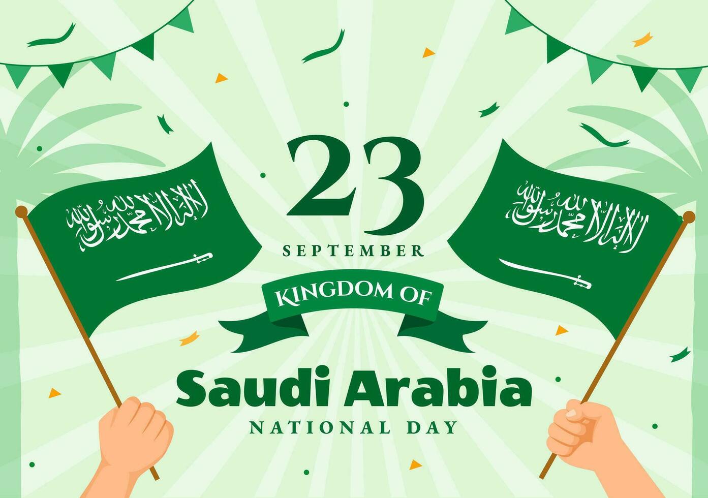 contento saudi arabia nacional día vector ilustración en septiembre 23 con ondulación bandera antecedentes en plano dibujos animados mano dibujado aterrizaje página plantillas