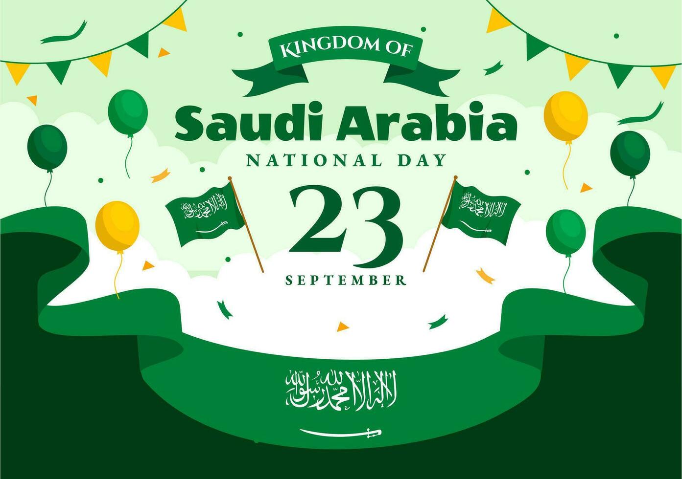 Happy Saudi Arabia National Day Vector Illustration on September 23 with Waving Flag Background in Flat Cartoon Hand Drawn Landing Page Templates