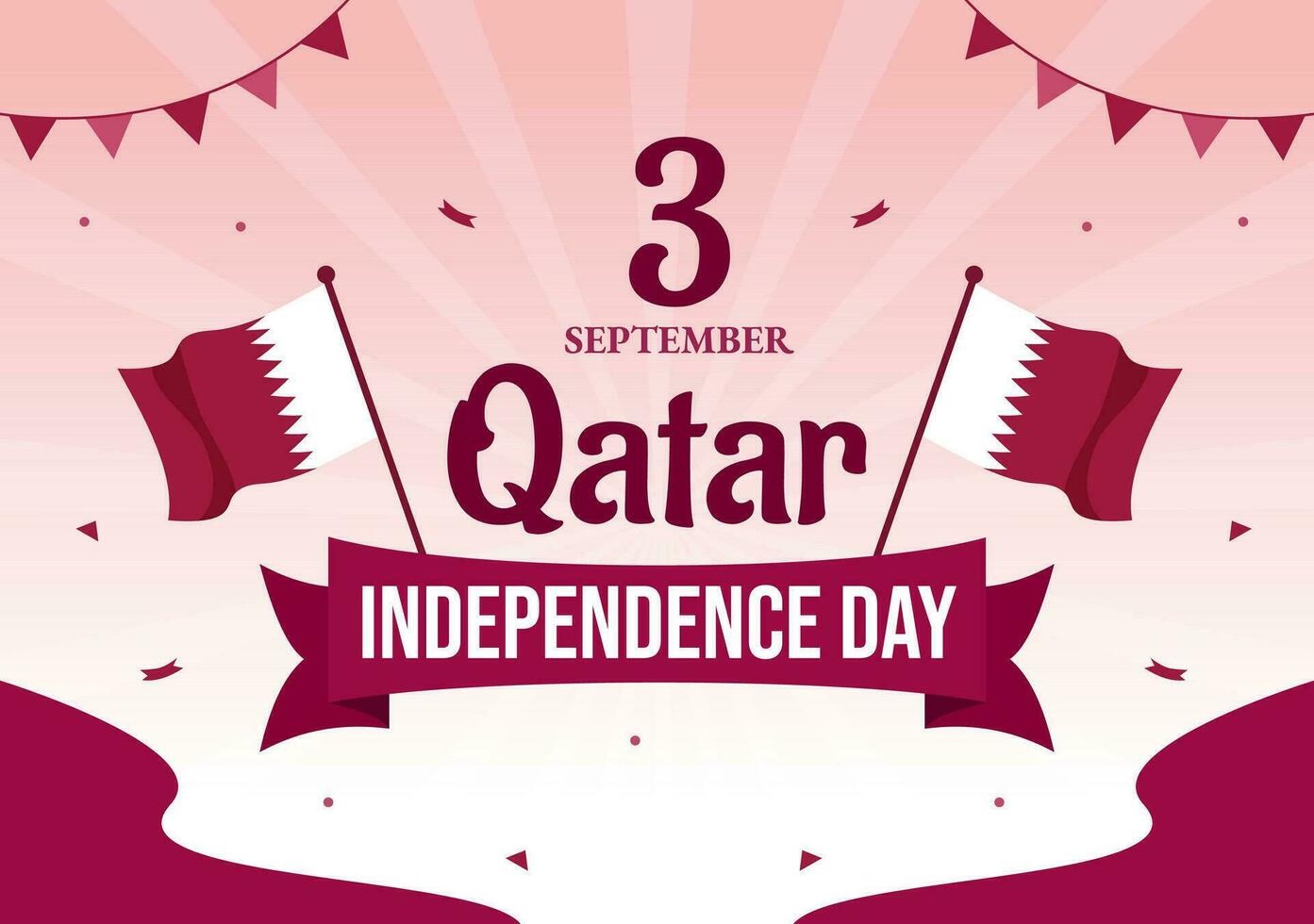 Happy Qatar Independence Day Vector Illustration on 3 September with Waving Flag Background in Flat Cartoon Hand Drawn Landing Page Templates