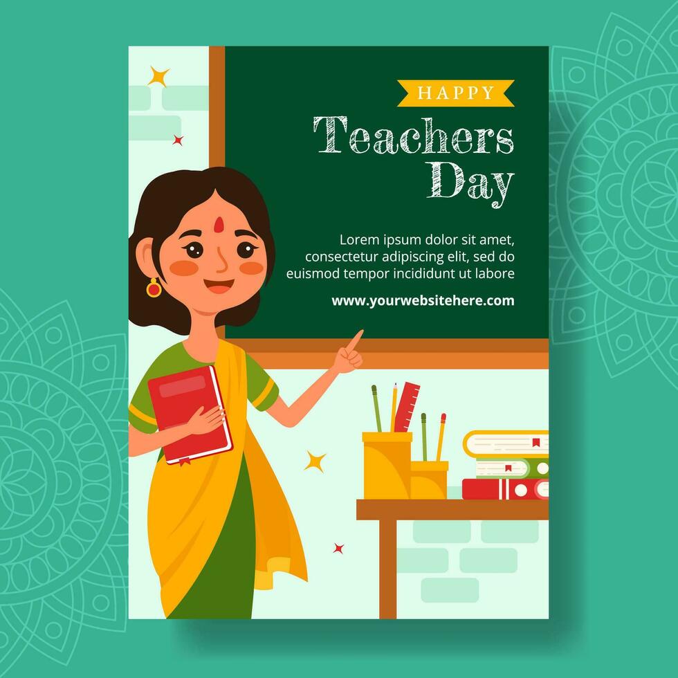 profesor día en India vertical póster plano dibujos animados mano dibujado plantillas antecedentes ilustración vector
