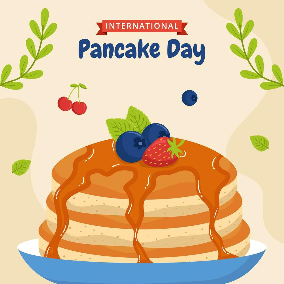 Pancake Day Social Media Illustration Flat Cartoon Hand Drawn Templates Background vector