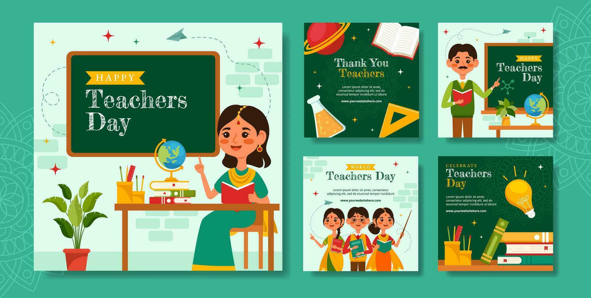 Teacher Day in India Social Media Post Flat Cartoon Hand Drawn Templates Background Illustration vector