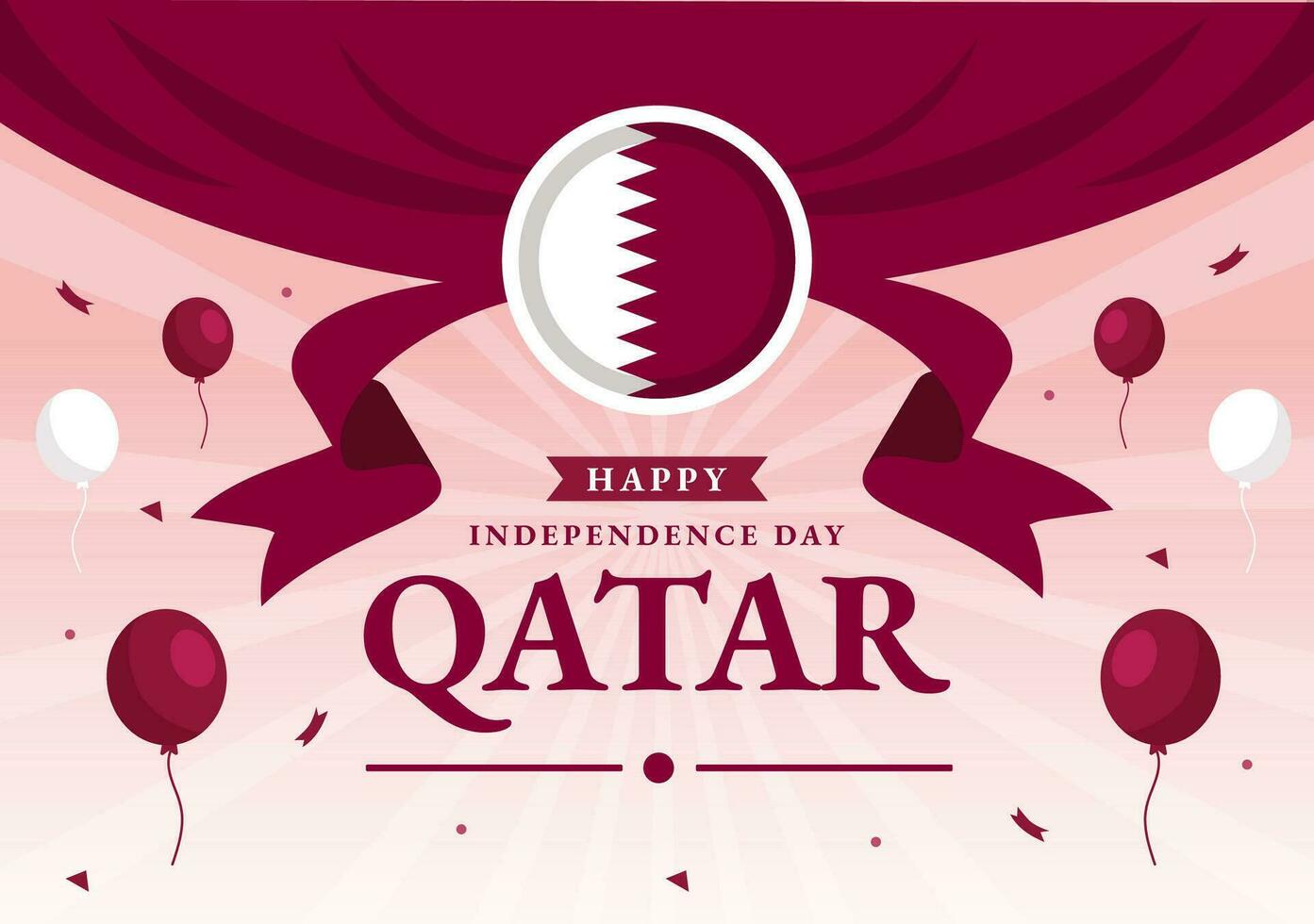 Happy Qatar Independence Day Vector Illustration on 3 September with Waving Flag Background in Flat Cartoon Hand Drawn Landing Page Templates