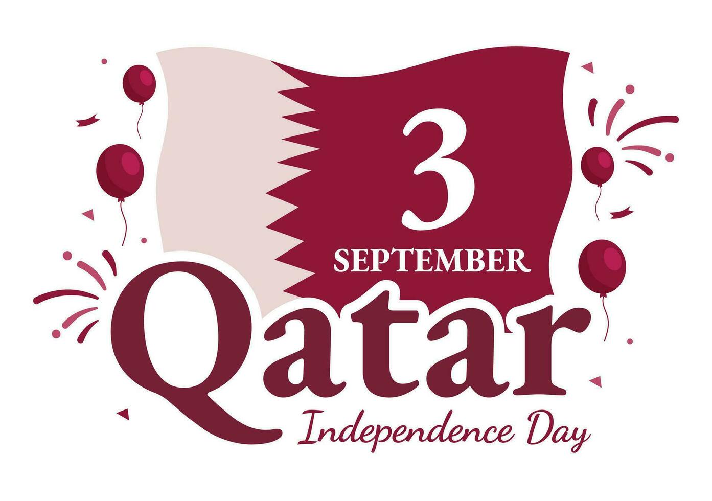 Happy Qatar Independence Day Vector Illustration on 3 September with Waving Flag Background in Flat Cartoon Hand Drawn Landing Page Templates