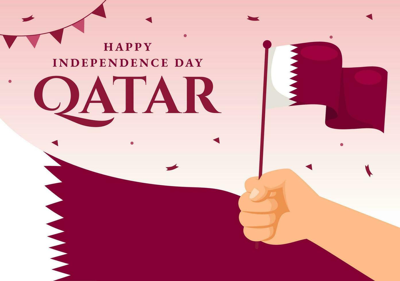 Happy Qatar Independence Day Vector Illustration on 3 September with Waving Flag Background in Flat Cartoon Hand Drawn Landing Page Templates