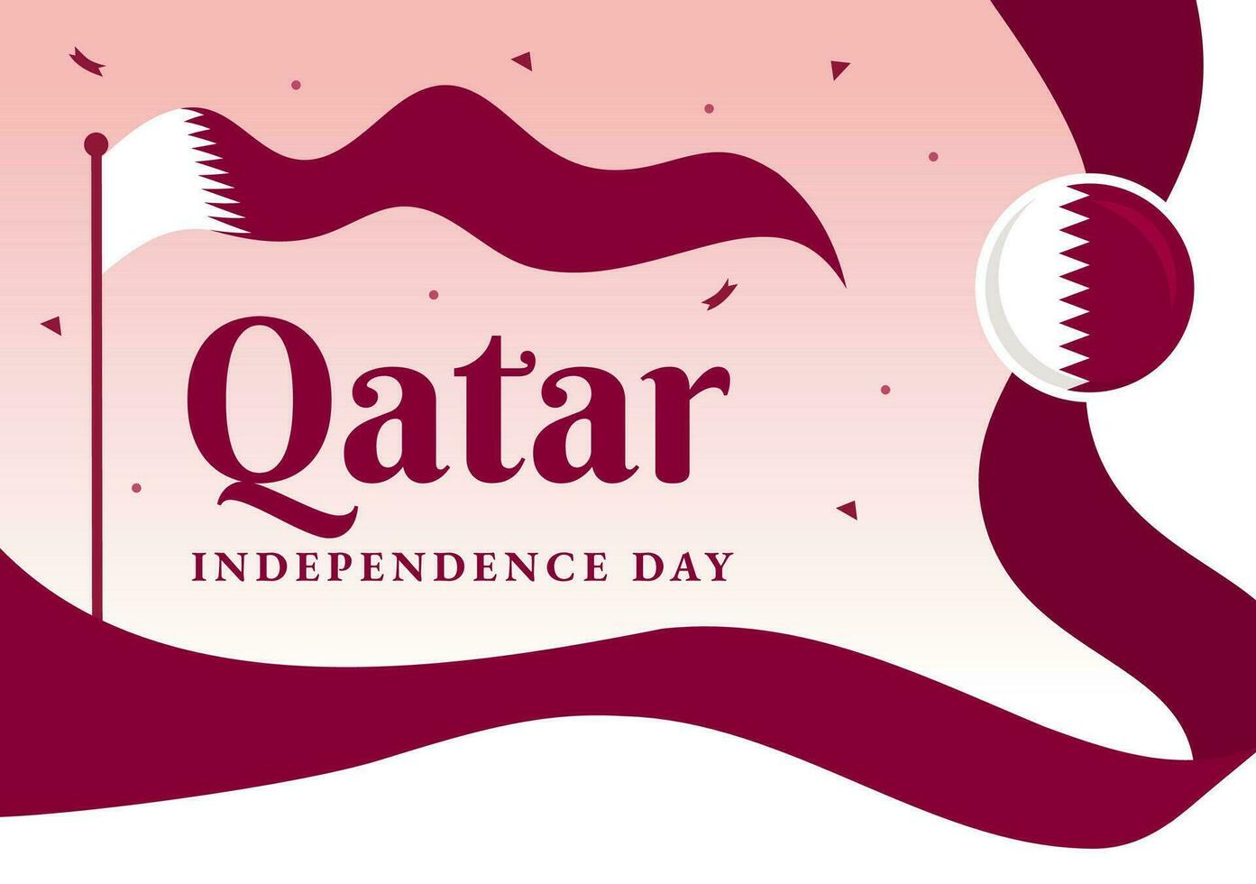 Happy Qatar Independence Day Vector Illustration on 3 September with Waving Flag Background in Flat Cartoon Hand Drawn Landing Page Templates