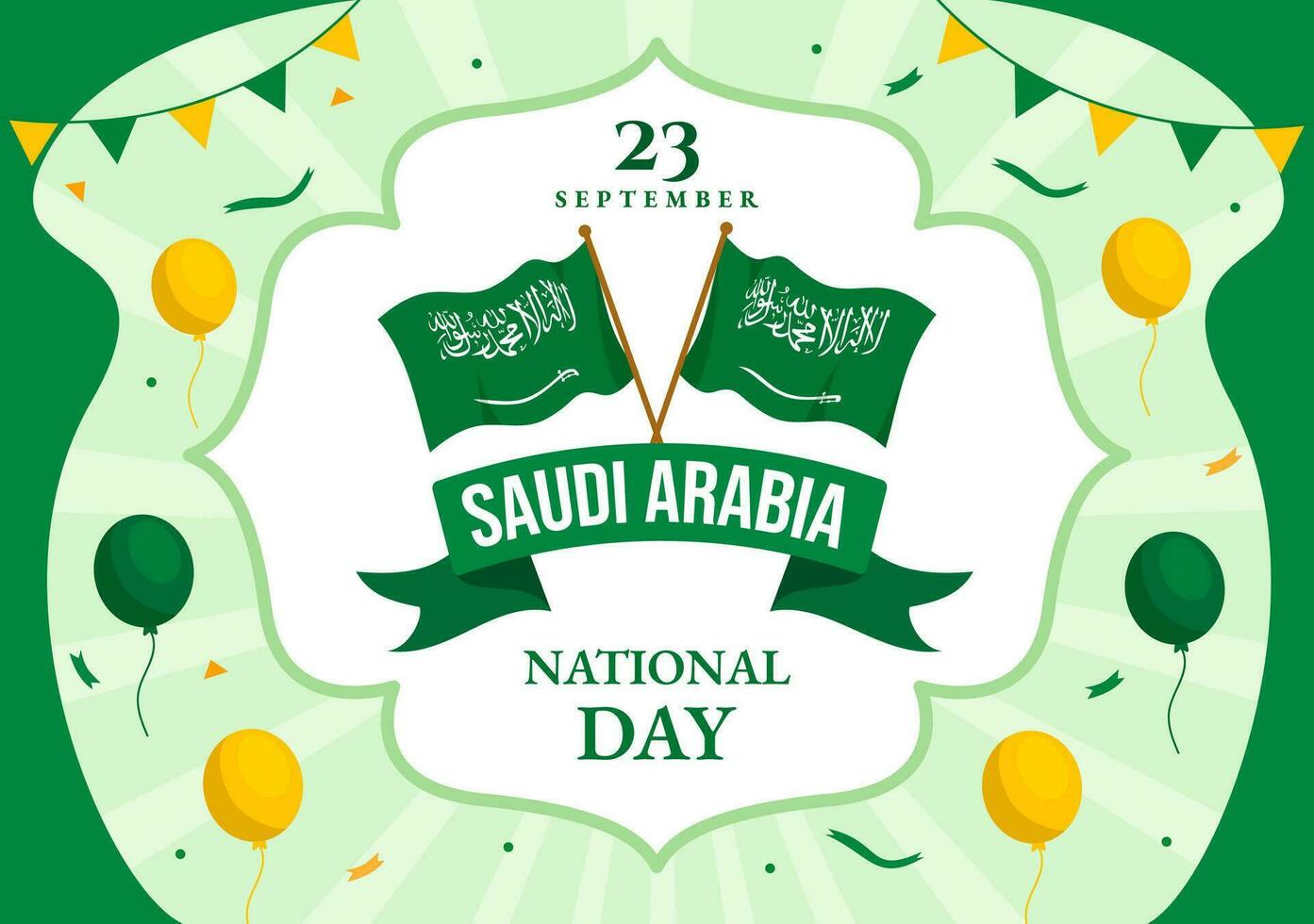 Happy Saudi Arabia National Day Vector Illustration on September 23 with Waving Flag Background in Flat Cartoon Hand Drawn Landing Page Templates