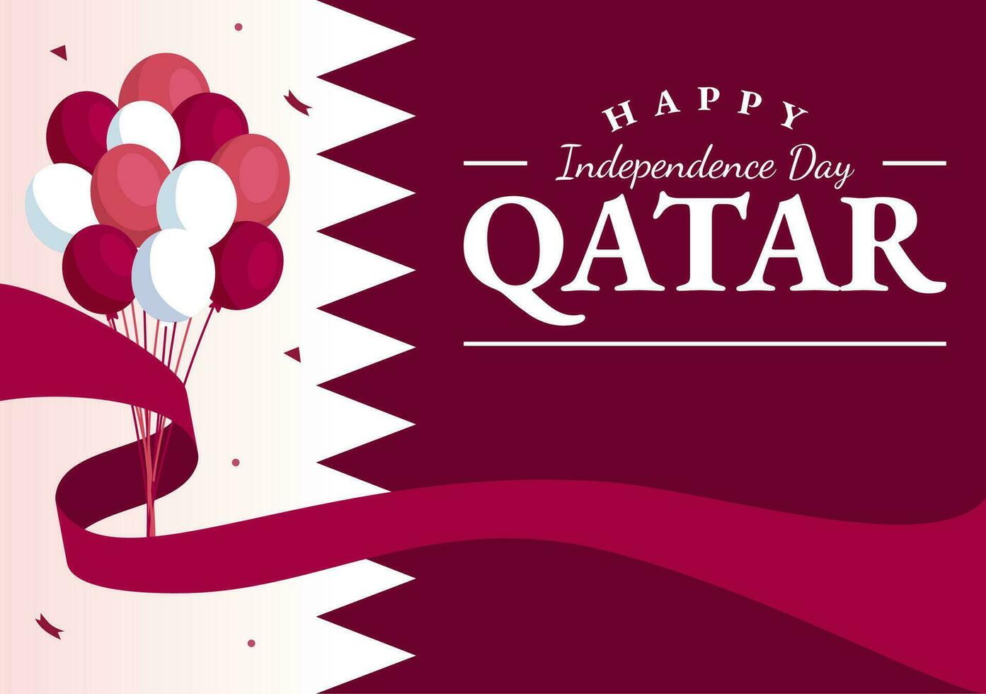 Happy Qatar Independence Day Vector Illustration on 3 September with Waving Flag Background in Flat Cartoon Hand Drawn Landing Page Templates