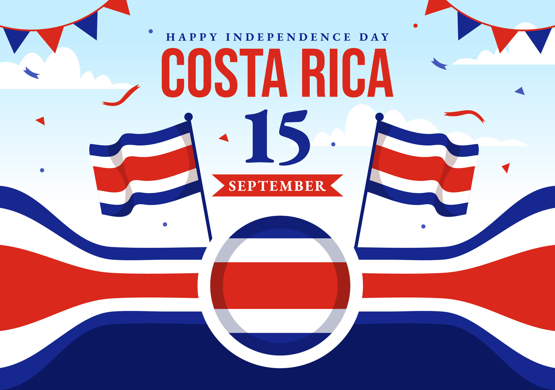 contento independencia día de costa rica vector ilustración en septiembre 15 con ondulación