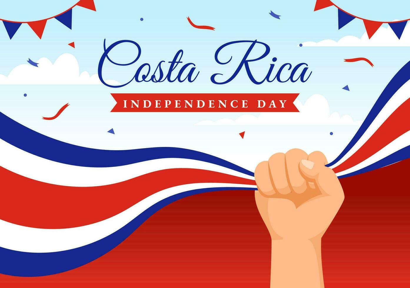 Happy Independence Day of Costa Rica Vector Illustration on September 15 with Waving Flag Background and Confetti in Hand Drawn Templates