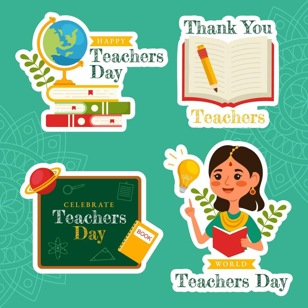 Teacher Day in India Label Flat Cartoon Hand Drawn Templates Background Illustration vector