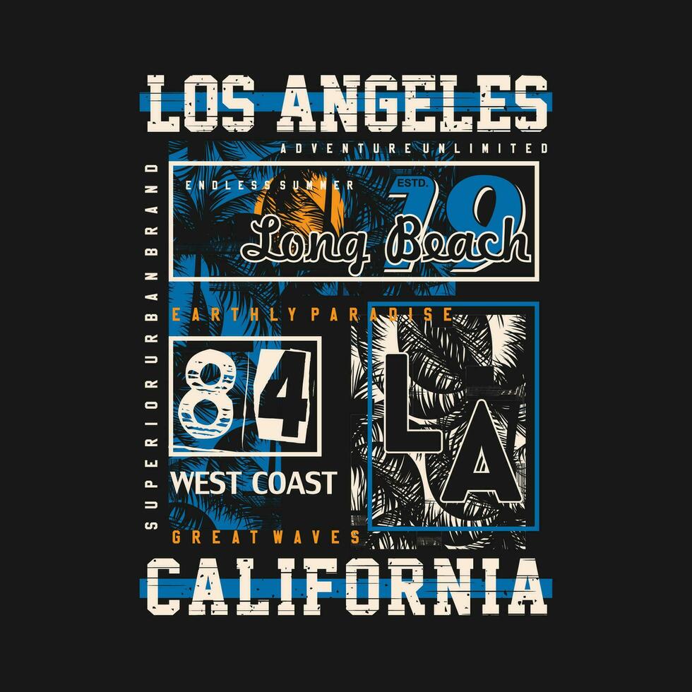 los angeles en playa tema gráficos diseño, surf tipografía, t camisa vectores, verano aventuras vector