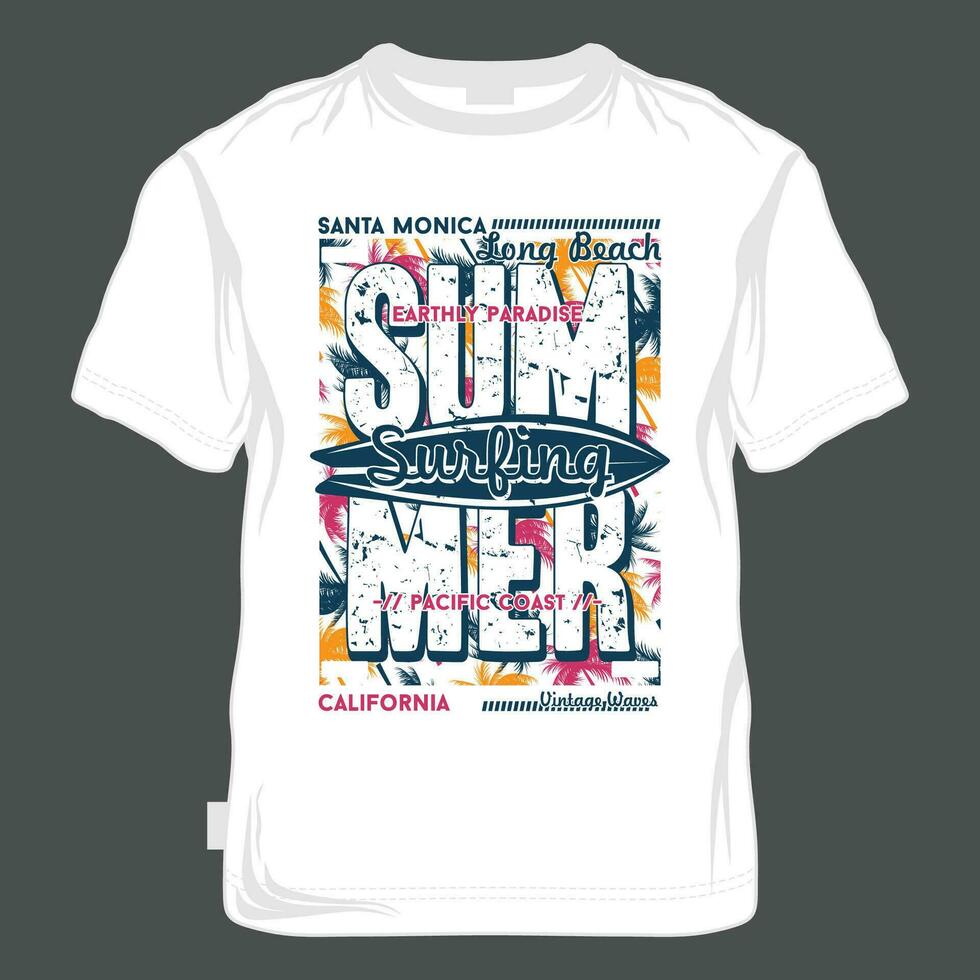 santa monica on beach theme graphics design, surfing typography, t shirt vectors, summer adventure vector