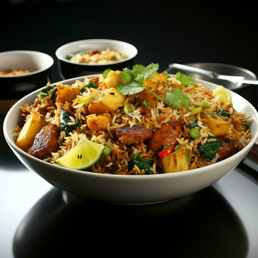 Nasi goreng indonesian traditional food. Fried rice chicken with eggs