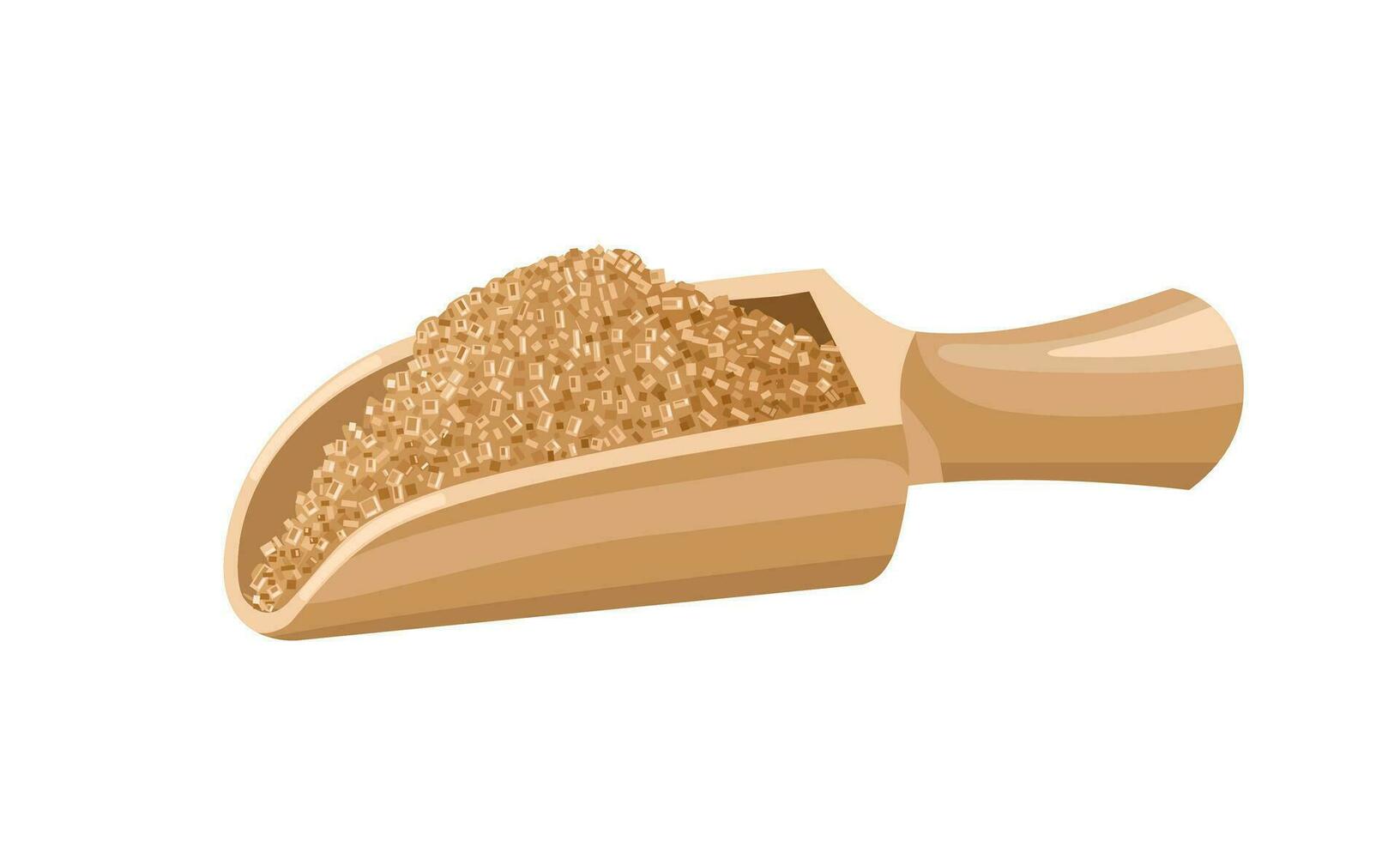 Vector illustration, brown sugar in a wooden shovel, isolated on white background.