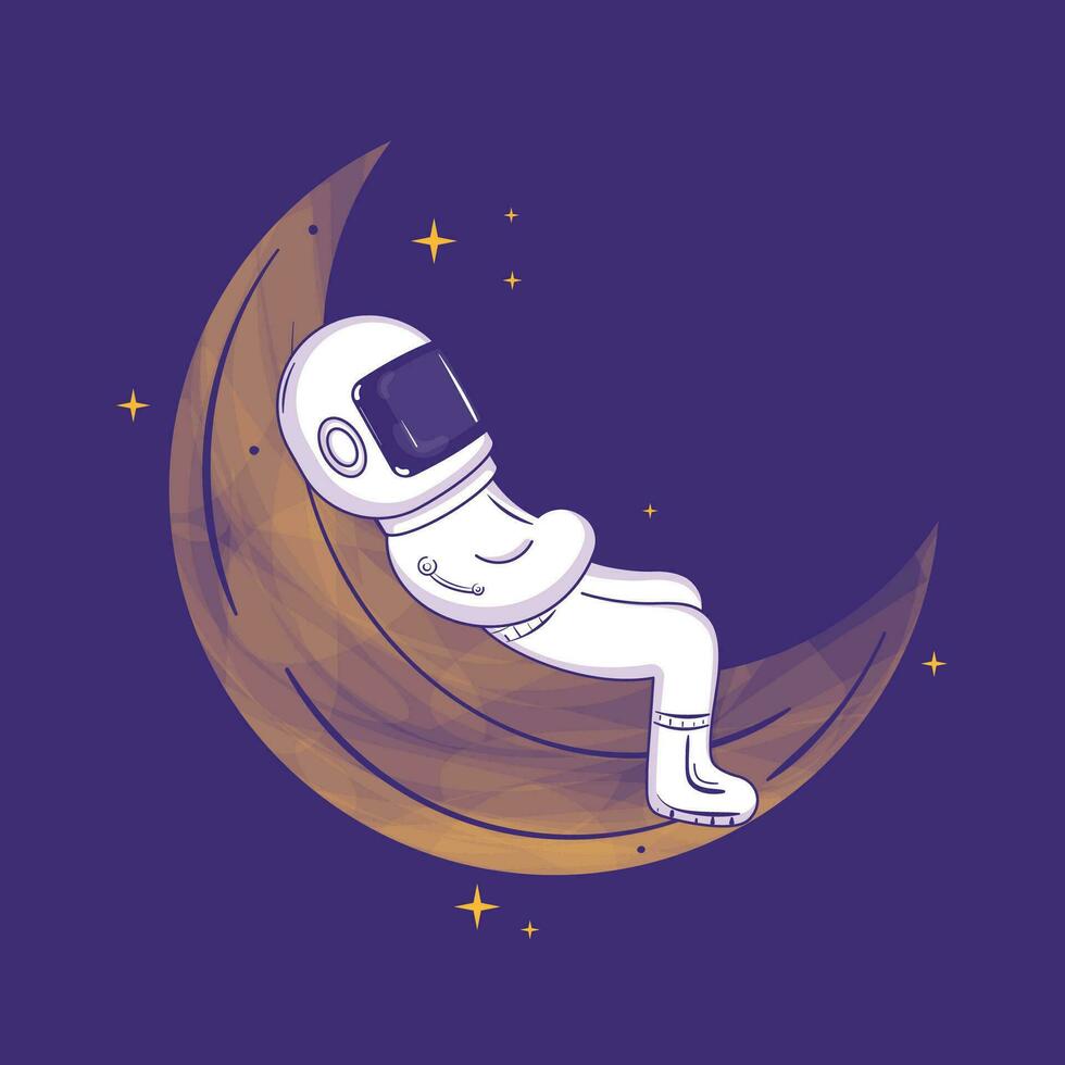 Cute astronaut character resting on a moon Vector