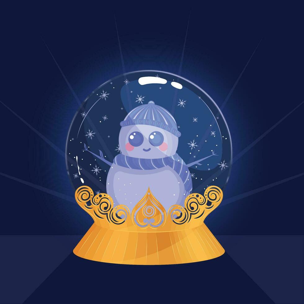 Isolated colored crystal ball with a cute snowman character Vector