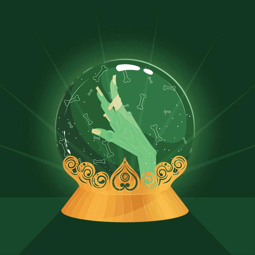 Isolated colored crystal ball with a zombie hand Vector