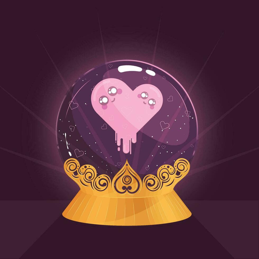Isolated colored crystal ball with a heart shape emoji Vector