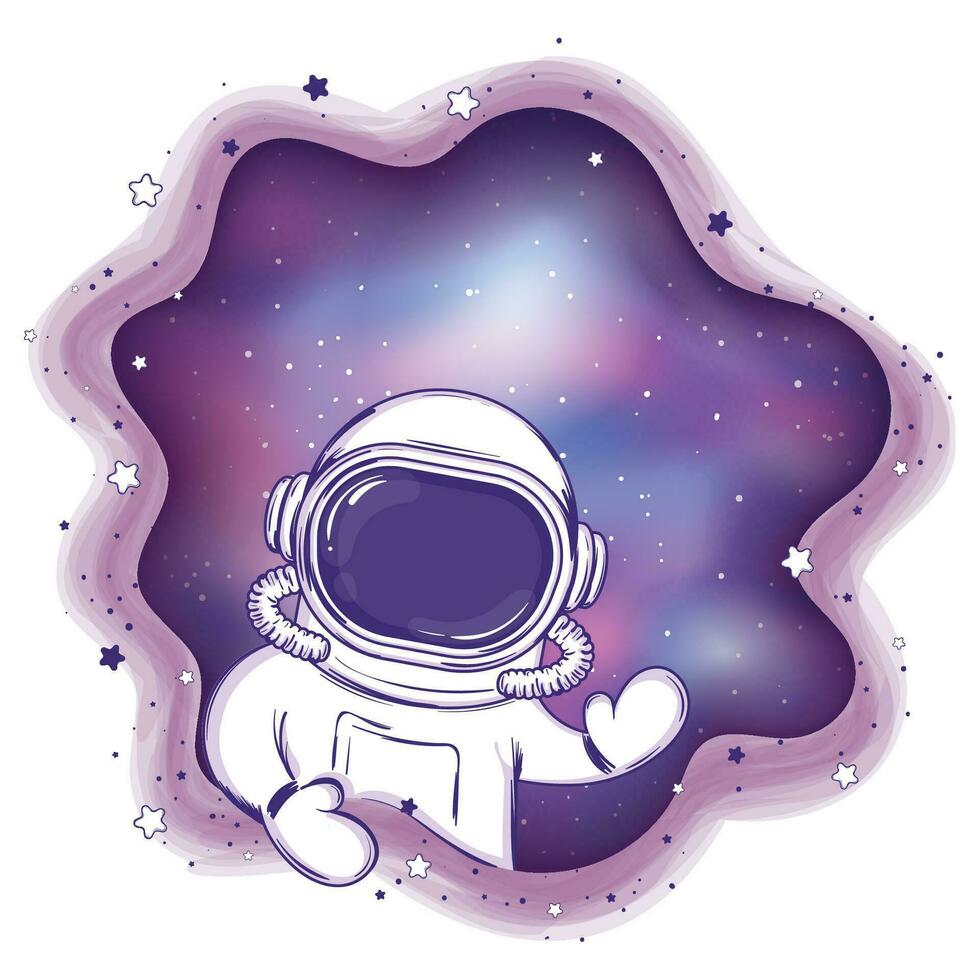 Colored cute astornaut character comming out from space background Vector