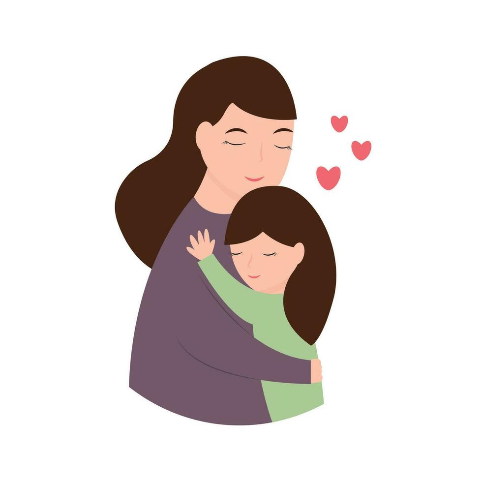 mamá abrazos su pequeño hija. de la madre día. dibujos animados vector ilustración.