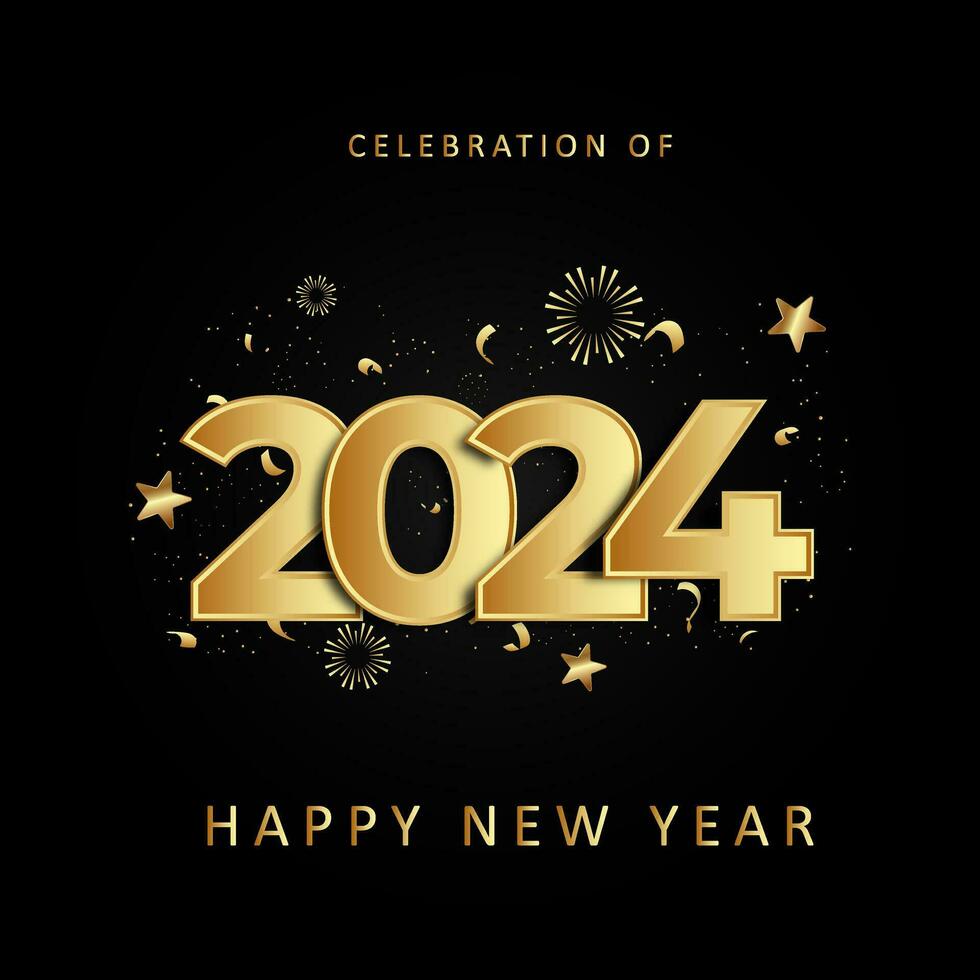 celebration of happy new year 2024 gold poster design illustration vector