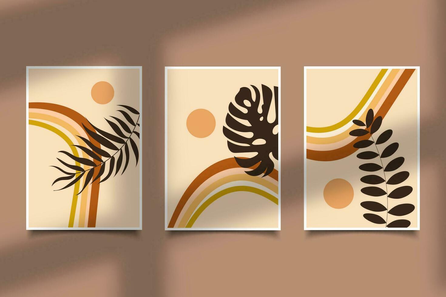 abstract modern minimalist botanical with sun illustration for wall art decoration vector