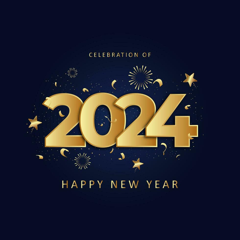 celebration of happy new year 2024 gold poster design illustration ...