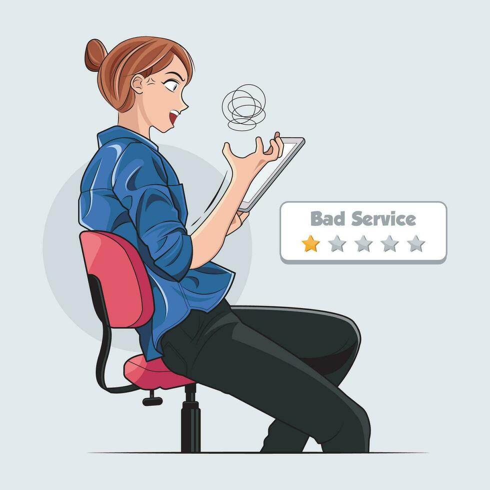 Customer Rating. Angry young women with product and service concepts vector illustration free download