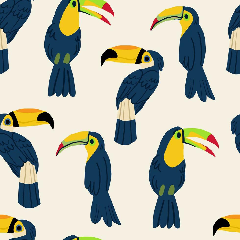 Seamless pattern with hand drawn toucan on light background vector
