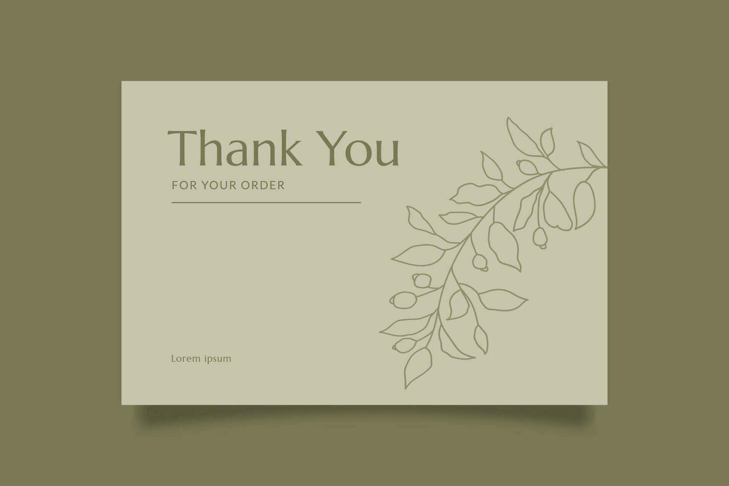 Printable Luxury Thank You Card Template for Small Online Business, Decorated with Foliage and Cream Background. Suitable for Spa, Beauty, Fashion, Cosmetic Brand vector