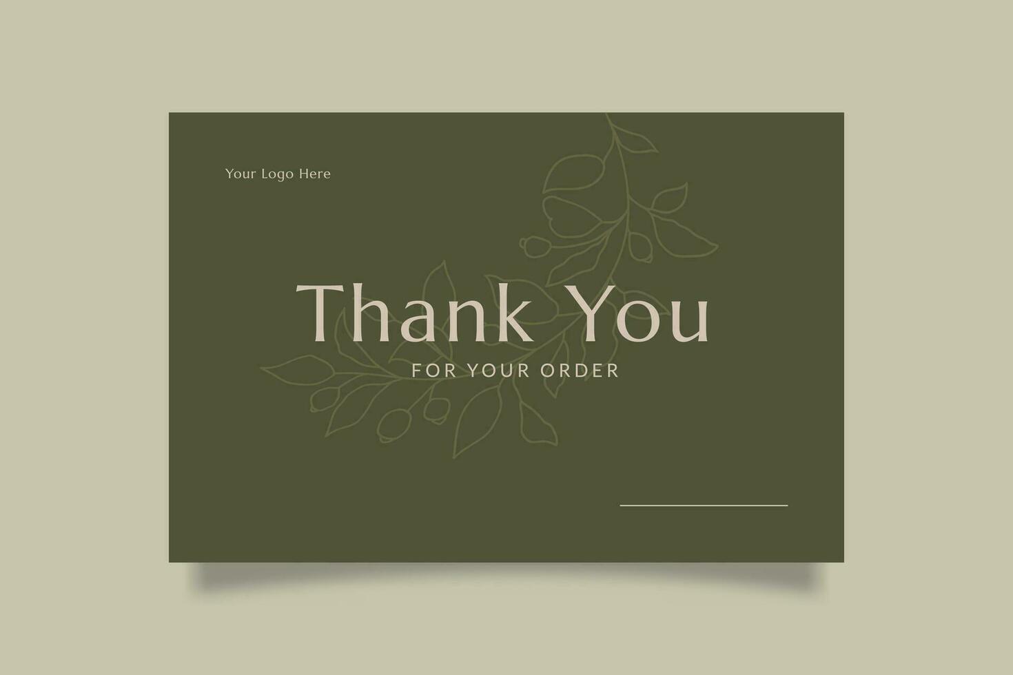 Printable Luxury Thank You Template for Small Online Business, Decorated with foliage and green background. Suitable for Fashion, Cosmetic, Beauty, Jewellery Brand vector