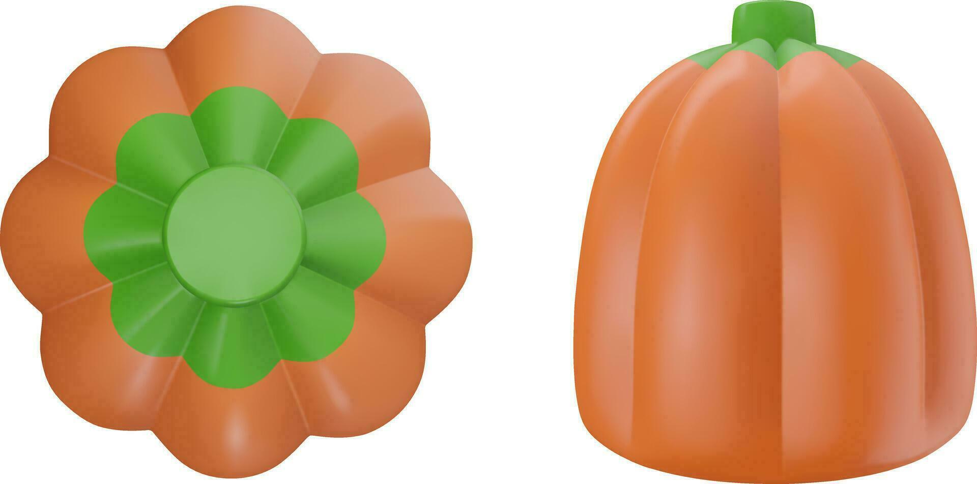 pumpkin candy 3d vector, halloween candy top and side view vector