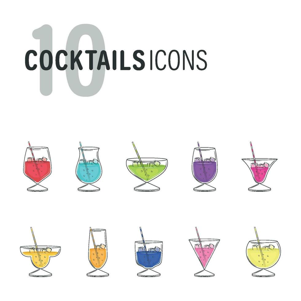 Set of diferent colored cocktail glasses Vector