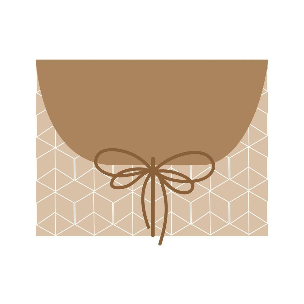 Christmas gifts in kraft paper set. DIY rustic present boxes in craft wrappings with twine bows and branches, Xmas wreaths, and envelopes. Brown Gift Box Illustration. vector