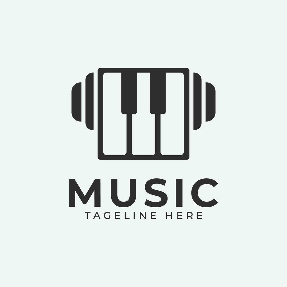 Simple music headphones and piano vector logo icon, m music logogram design template.