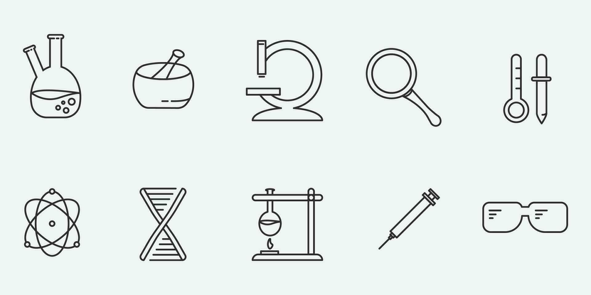químico laboratorio investigación vector lineal íconos conjunto logo diseño. científico laboratorio prueba y análisis Delgado línea ilustraciones diseño.