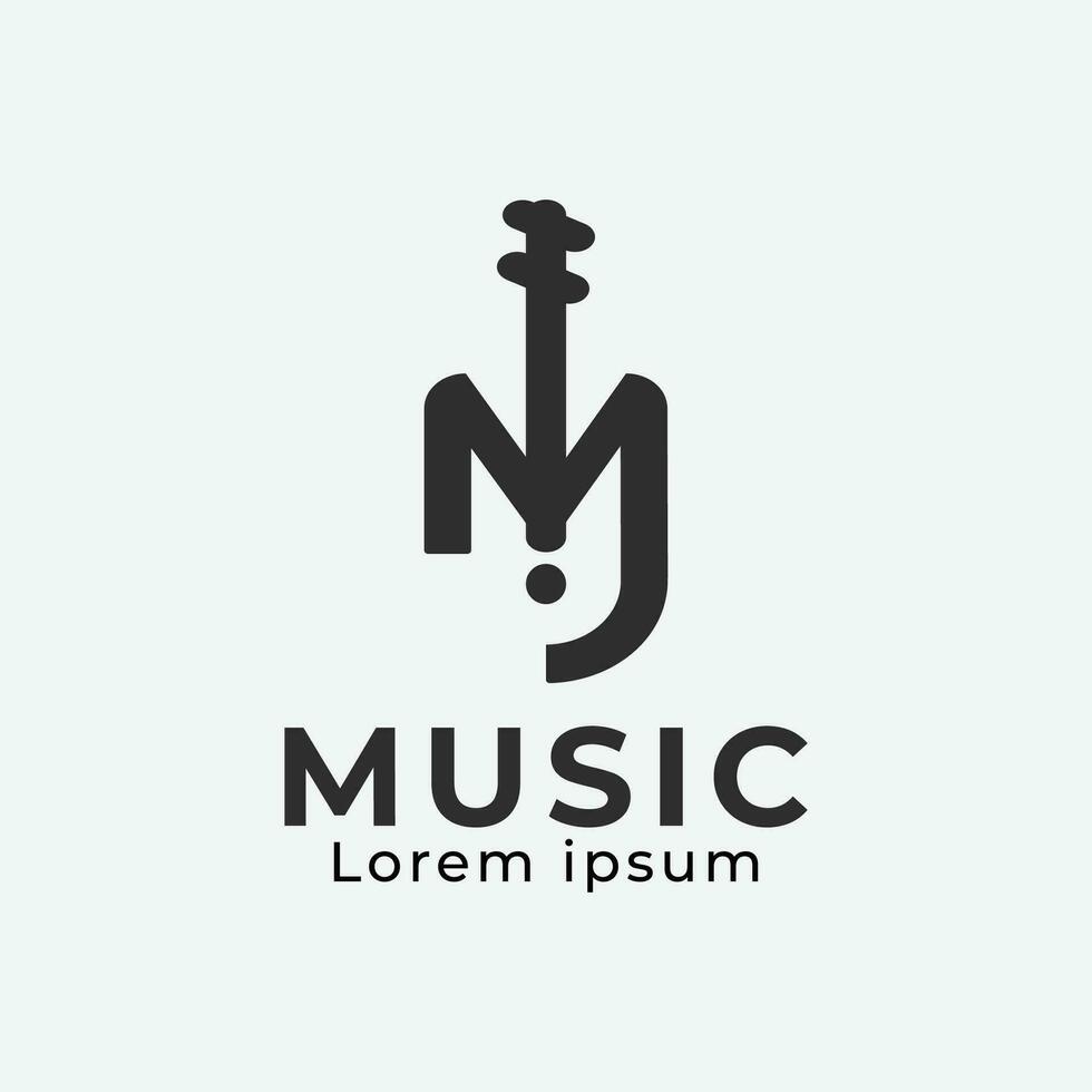 music logo, guitar vintage retro logo design, m music  logo style vector