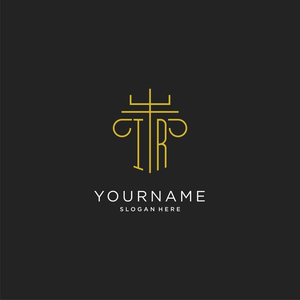 IR initial with monoline pillar logo style, luxury monogram logo design for legal firm vector