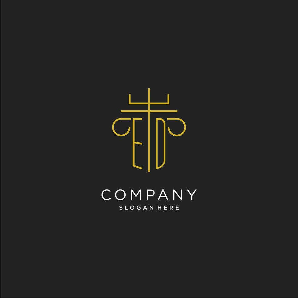 ED initial with monoline pillar logo style, luxury monogram logo design for legal firm vector